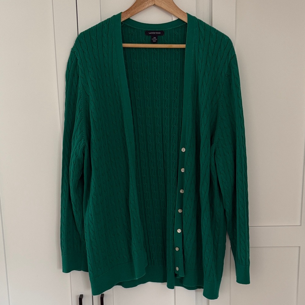 Lands' End Emerald Green Cable Cardigan